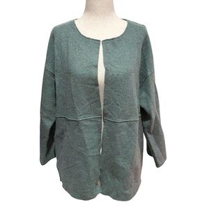 Eileen Fisher Women's Open‎ Front 100% Wool Sweater - Green Sz Petite Large